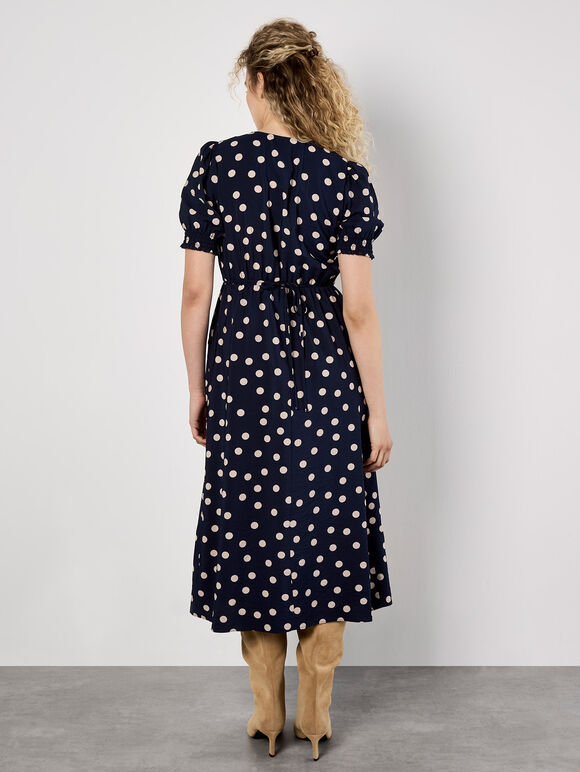 Polka Dot Button-Down Midi Dress, Navy, large