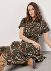 Sarasa Floral Shirt Midi Dress, Khaki, large