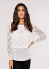 Sequin Layered Knit Top, Cream, large