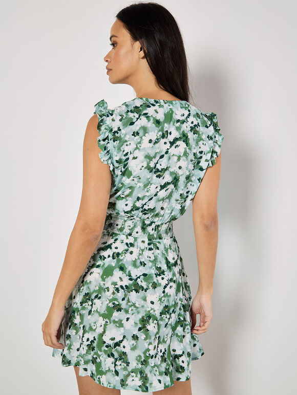 Floral Chiffon Mini Dress, Green, large