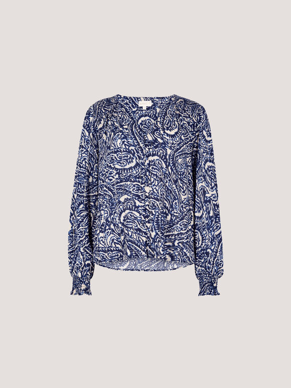 Paisley Print Shimmer Blouse, Navy, large