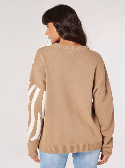 Fuzzy Zebra Stripe Oversized Jumper