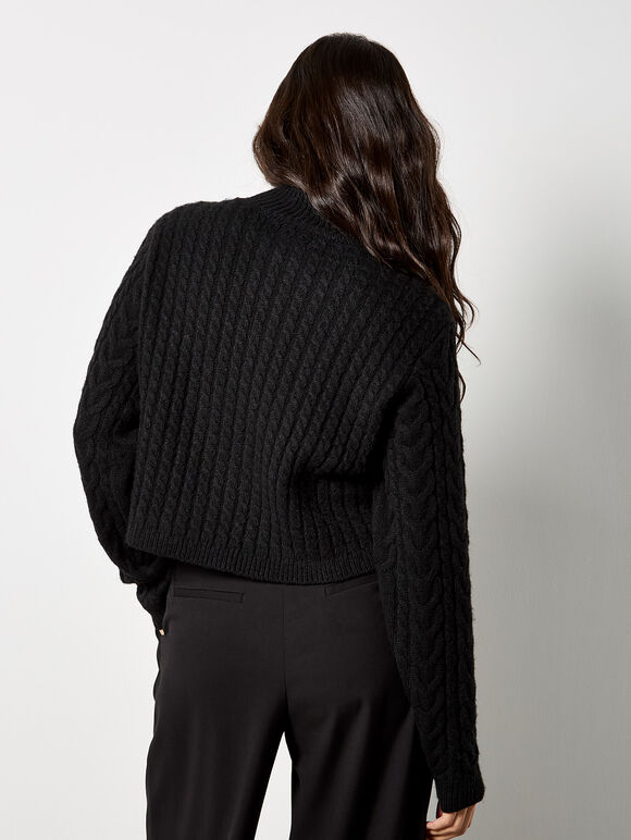 Cable Knit Wrap Jumper, Black, large