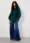 Floral Embroidered Cotton Shirt, Green, large