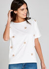 Cream Embroidered Seashell T-shirt, Cream, large