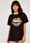 Wild Animal Lips Turn Up T-Shirt, Black, large