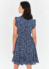 Micro Ditsy Ruffle Shoulder Dress, Navy, large