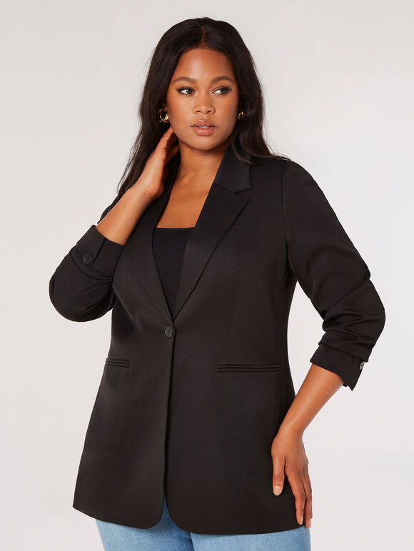 Curve Tailored One Button Blazer, Black, large