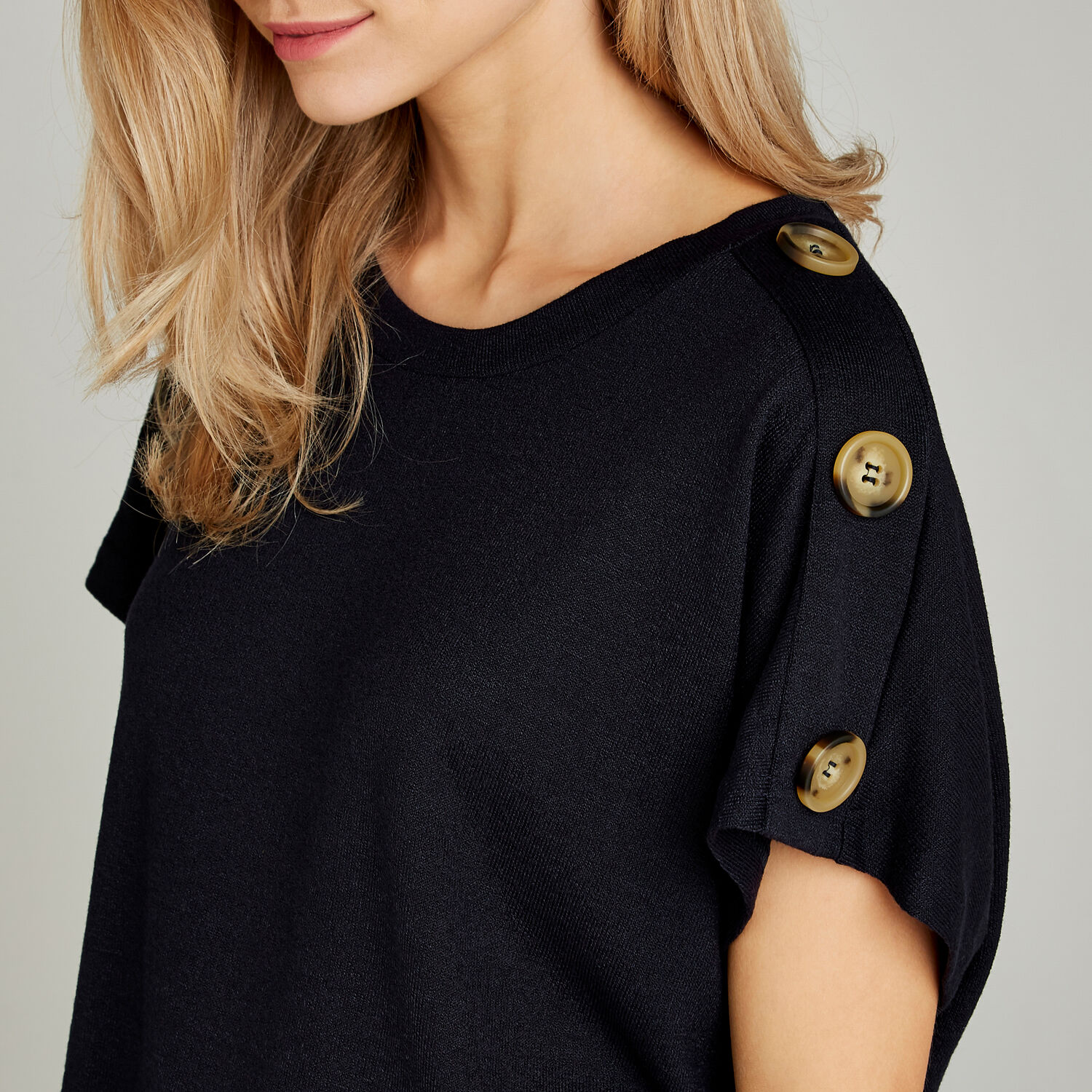 Button Shoulder Curved Hem Tee Apricot Clothing