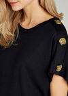 Button Shoulder Curved Hem Tee, Navy, large