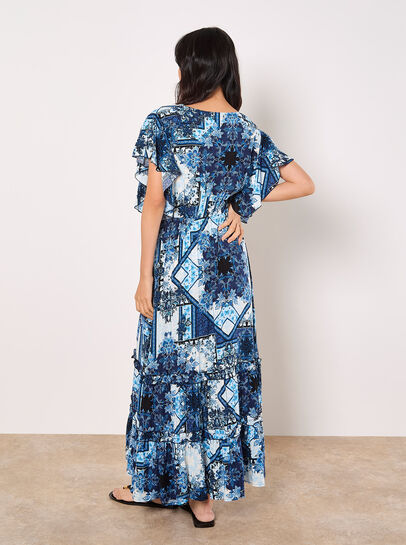 Patchwork Ruffle Tiered Midi Dress