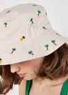 Tropical Palm Embroidered Bucket Hat, White, large