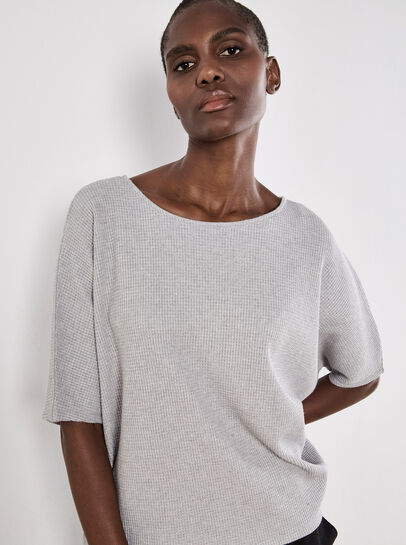 Metallic Sparkle Waffle Knit Cut-Out Top