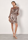 Sequin Shift Mini Dress, Brown, large