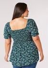 Curve Daisy Floral Milkmaid Top, Green, large