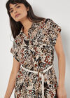Mixed Animal Print Shirt Midi Dress, Stone, large