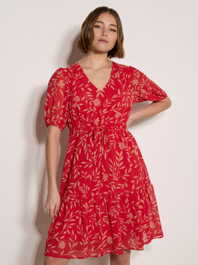 Silhouette Leaf Drawstring Mini Dress