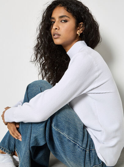 Mock Neck Ribbed Knit Jumper