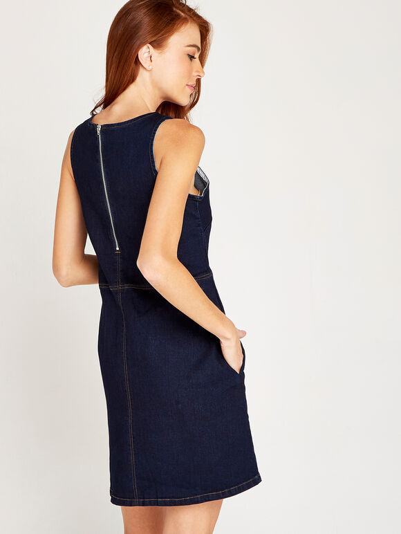 Blue Denim A-Line Shift Dress, Blue, large