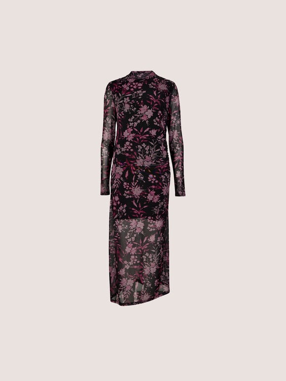 Floral Mesh Midi Dress, Black, large