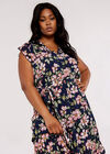 Smock Floral Midi Dress, Navy, large