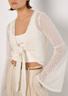 Crochet Mesh Bell Sleeve Cardigan, White, large
