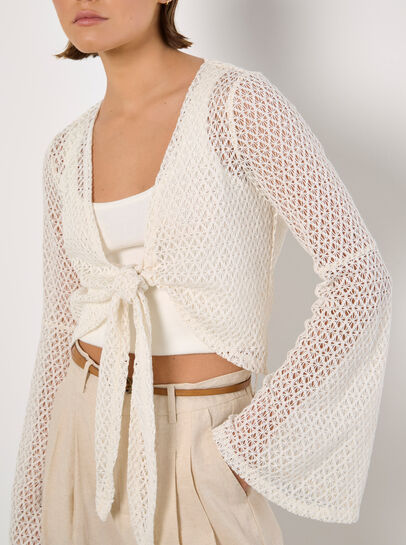 Crochet Mesh Bell Sleeve Cardigan