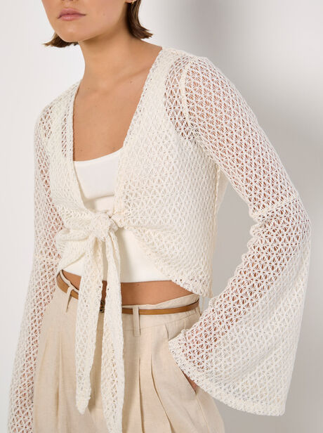 Crochet Mesh Bell Sleeve Cardigan