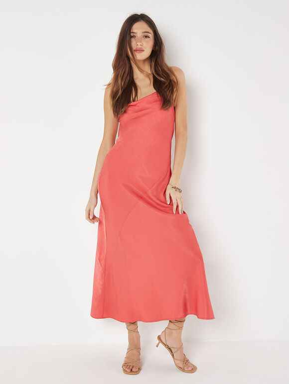 Backless Satin Maxi Dress, Red, large