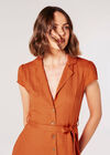 Linen Blend Shirt Mini Dress, Orange, large