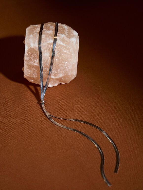 Long Dropped Chain Nekclace, Silver, large