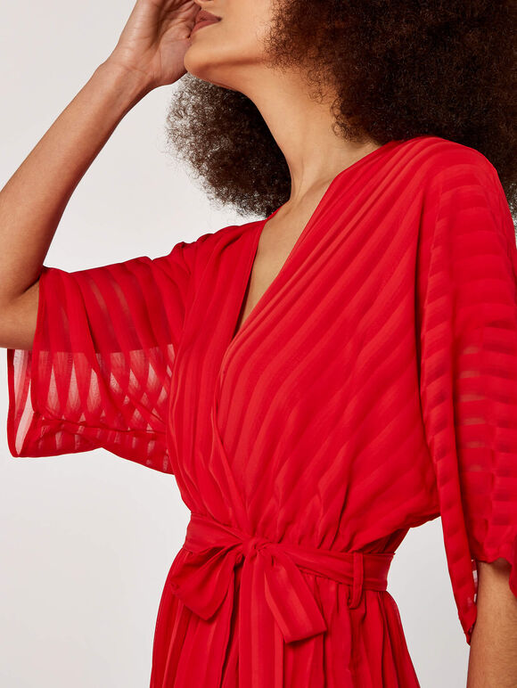 Self Stripe Ruffle Dress, Red, large