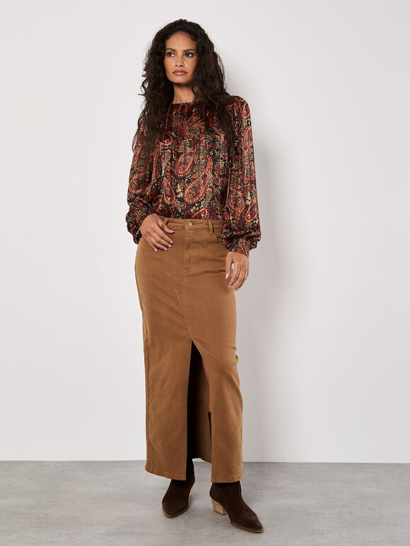 Paisley Sparkle Self Stripe Blouse, Black, large