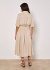 Linen Blend Utility Shirt Midi Dress, Stone, large