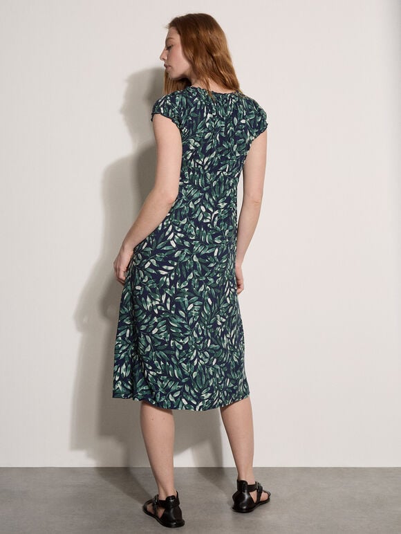 Watercolour Leaf Midi Dress, Navy, large