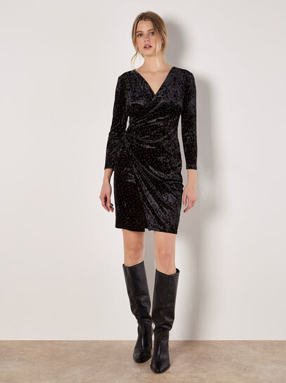 Rhinestone Velvet Wrap Mini Dress