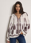 Floral Leaf Embroidered Blouse, Cream, large