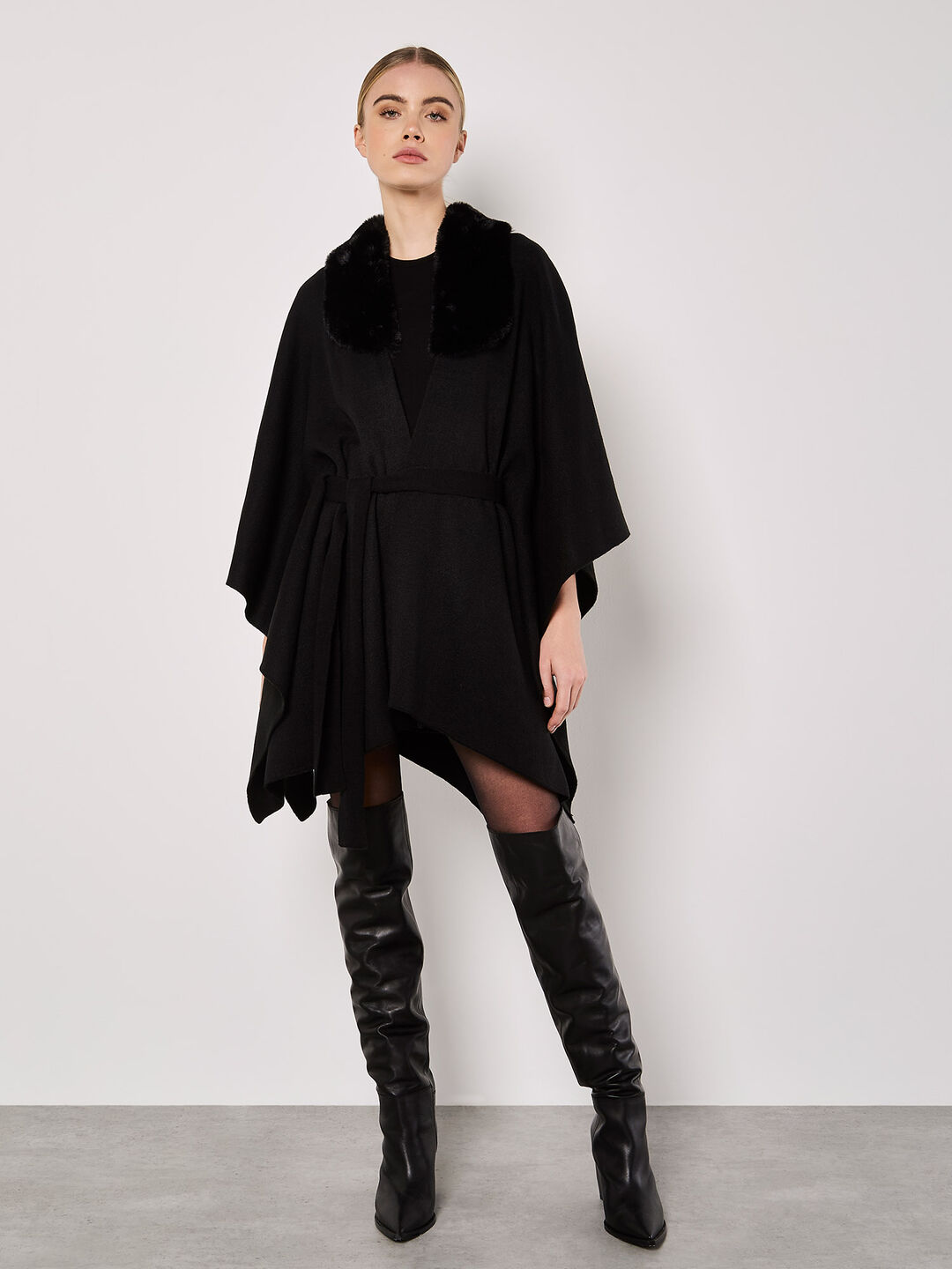Image of Faux Fur Collar Poncho