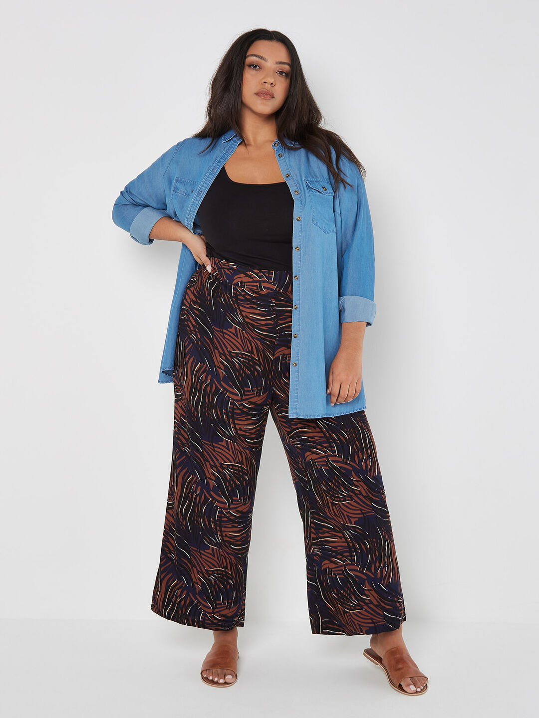 Image of Curve Abstract Swirl Wide Leg Trousers