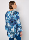 Patchwork Scarf Print Blouse, Blue, large
