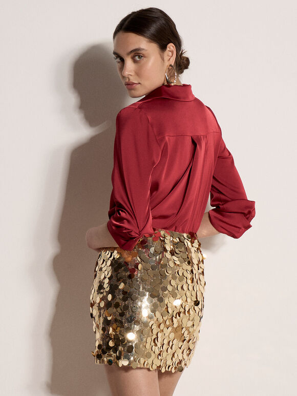 Multi Sequin A-Line Mini Skirt, Stone, large