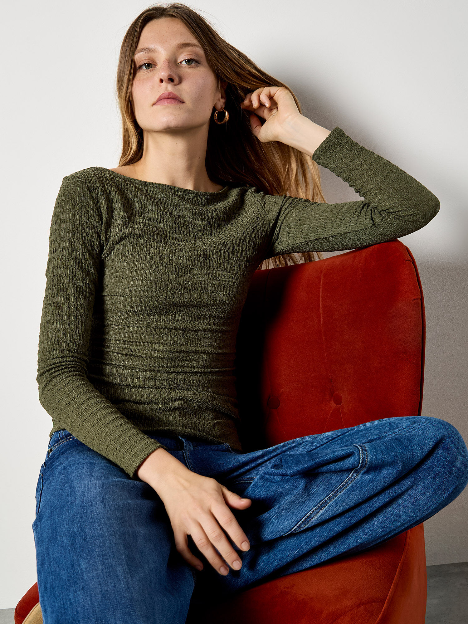 Side Ruched Textured Jersey Top | Apricot Clothing
