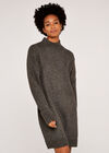 High Neck Chunky Knitted Dress, Dark Grey - Charcoal, large