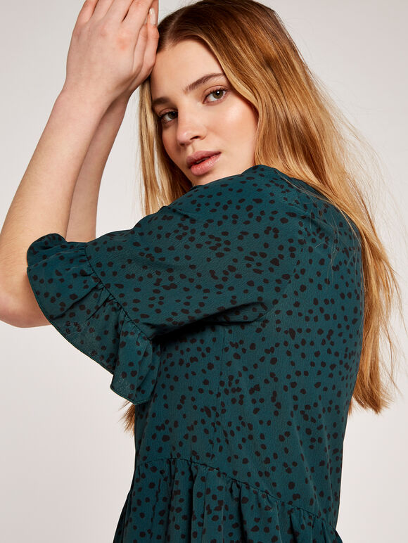 Spot Tiered Ruffle Dress, Green, large