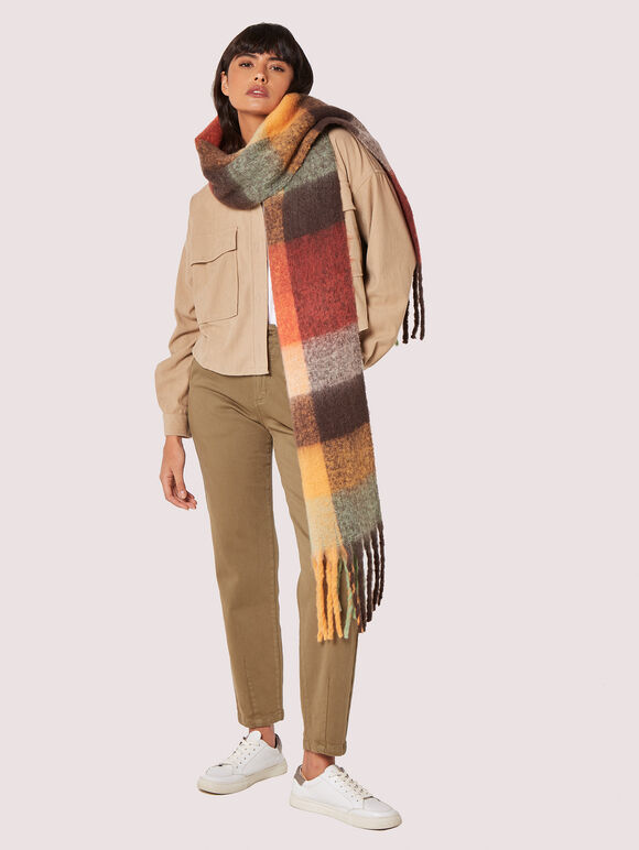Colour Block Check Square Scarf, Brown, large