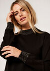 Studded Neck & Cuff Jumper, Black, large