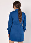Tie Waist Shirt Mini Dress, Blue, large