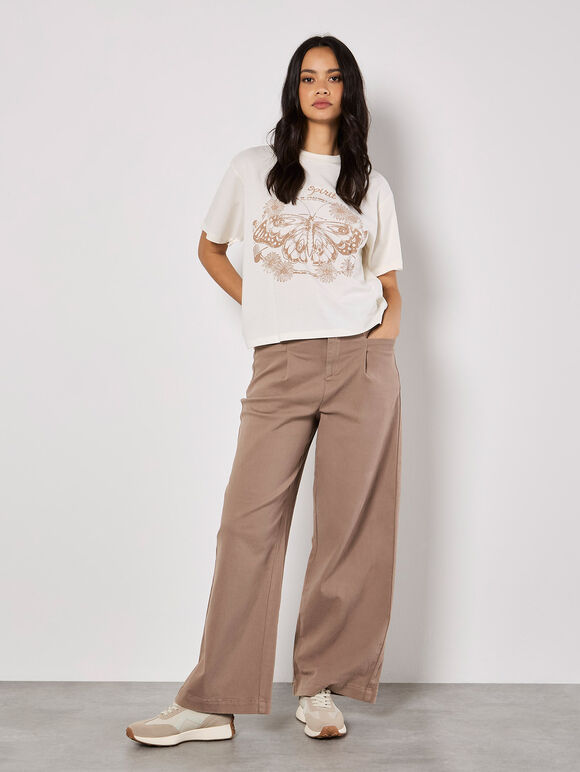 Free Spirit Embroidered Butterfly T-Shirt, Cream, large