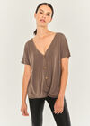 Modal Knot Front Cross Back Top, Khaki, large