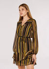 Striped Ruffle Mini Dress, Mustard, large